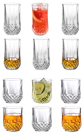 Royal Cuisine Drinking Glasses Set of 6 Hi-Ball and Tumbler Glasses,Juice,Beverage Glassware 320Ml Diamond Design Perfect for Home, Restaurant,Events, Parties Dish Washer Safe. (High) (Set of 12)