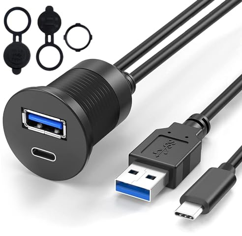 Kfz Unterputzkabel, USB3.0 Stecker auf Buchse, Kfz Verlängerungskabel, mit LED Anzeige, Wasserdicht für Autos, Boote und Motorräder