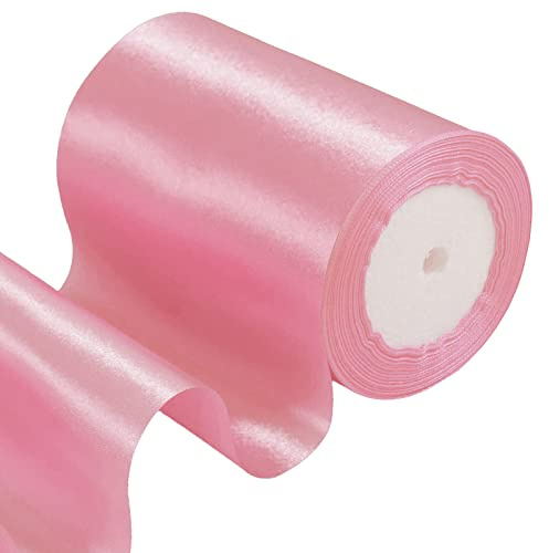 POPOYU 23m Geschenkband Rosa Breit,Satinband 10cm Breit,Geschenk Schleife XXL,Breites Band Rosa,Riesen Geschenkschleife,Geschenkschleife Auto xxl für Verpacken von Geschenken Weihnachten