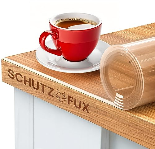 SCHUTZ-FUX Tischfolie 2mm transparent - Tischschutz mit schräger Kante, durchsichtige Tischdecke abwaschbar, Verschiedene Größen, nach Maß, Made in Germany (90 x 160)