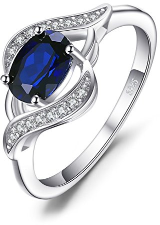JewelryPalace Ovalschliff 1ct Erstellter Blau Saphir Ring Damen, Ring mit Stein Schmuck Set, Verlobungsring Silberring Solitär Damenring Silber Ringe 925 für Frauen, Schmuck Mädchen Promise Ring 49