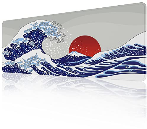 EFISH Mauspad XL, Japanische Kunst Mauspads,800x300x3mm | Überdimensionales rutschfestes Gaming‑Mauspad aus Gummi, waschbar für PC, Maus und Tastatur