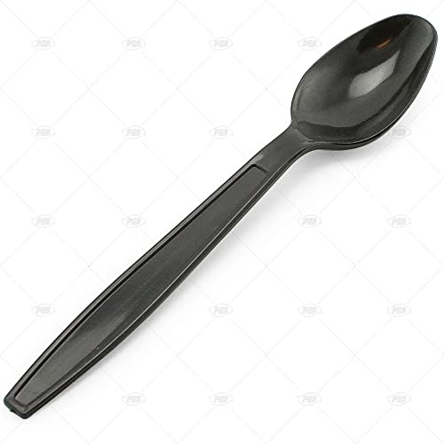 Lot de 50 cuillères réutilisables en plastique noir pour fête, pique-nique, barbecue, événement