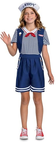 Robin Scoops Ahoy Costume, Official Stranger Things Halloween Costume with Hat, Kids Size (7-8)