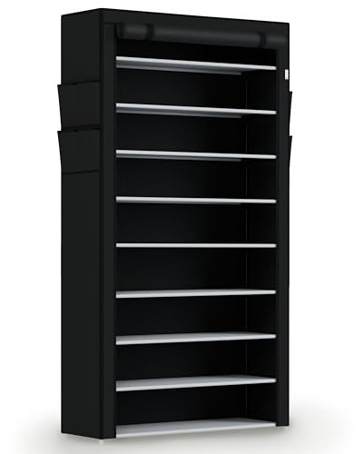 Juskys Schuhschrank L 9 Ebenen, Schuhregal geschlossen 45 Paar Schuhe, Stoff Bezug wasserabweisend, Schuhaufbewahrung Stoffschrank Stecksystem Schwarz