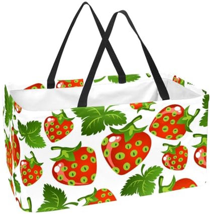 Panier à provisions réutilisable avec motif de fraises et feuilles vertes