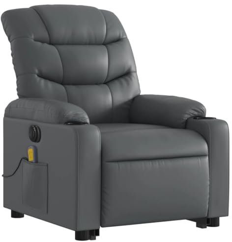 vidaXL Massagesessel mit Aufstehhilfe Elektrisch Grau Kunstleder
