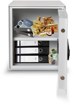 Konsmetall - Tresor für Zuhause Kolibri 2.0 43 T, Safe Elektronisch, Möbeltresor 43 x 37,1 x 35,3 cm, Tresor-Box mit Elektronisches Codeschloss, Einbruchhemmender Rahmen - Lichtgrau