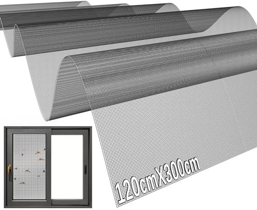 SWTYExt Fliegengitter Fiberglas Meterware 120x300cm Katzensichere Fliegengitter Zuschneidbar Fiberglas Insektenschutz Grau für Draht Wohnzimmer Balkontür Fenster Dachfenster