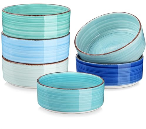 Vancasso Bonita Ceramic Bowls Set of 6, 25 oz Soup, Salad & Dessert Bowls, Dishwasher & Microwave Safe, Cool Color