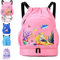 YOUYIKE Schwimmtasche Kinder, Meerjungfrauen Sportbeutel Mädchen mit Kordelzug, Wasserdichter Rucksack mit Bodenfach, 30 * 16 * 42 cm Große Kinder-Turnbeutel Rosa