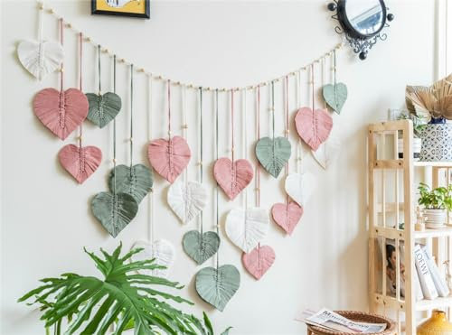 Uixxducc Makramee Wandbehang Boho Deko Groß Love Leaves Wandteppich Groß Handgestrickter Blätter Makramee Wandbehang Dekor für Wohnzimmer