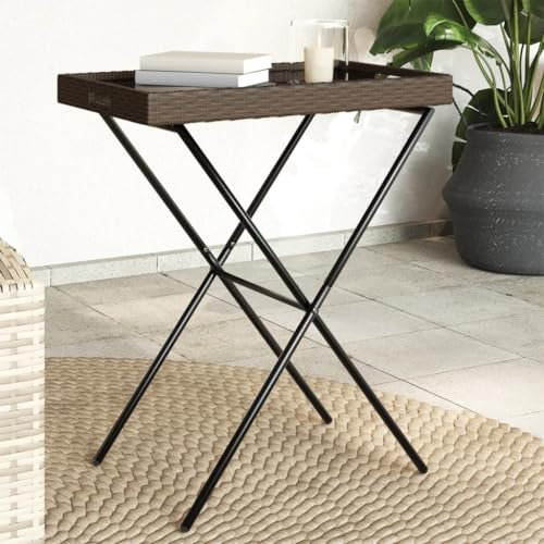 CIADAZ Tabletttisch Klappbar Braun 65x40x75 cm Poly Rattan, Balkontisch, Beistelltisch Outdoor, Balkon Tisch, Gartentisch Klein, Tisch Klein, Gartenmöbel, Terrassen Tisch - 365128