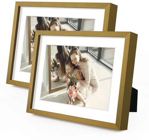 Golden State Art, Bronze 5x7 Aluminum Picture Frame - Display Photos 4x6 with Mat or 5x7 inch Without Mat - Shatter-Resistant Glass Metal Photo Frame for Wall or Tabletop Display (2 Pack)