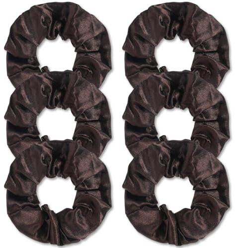 COMNICO Haargummis Seide Scrunchies Satin für Damen 6 Stück Dunkelbraun Weiche Elastisch Haarbänder Satin Haargummis Haar-Accessoires für Frauen und Mädchen Verschiedene Frisuren und Anlässe