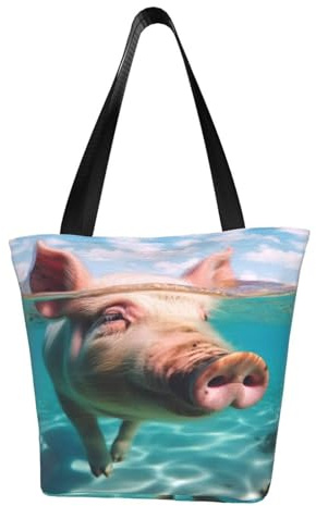 ZHONGSK Damen-Tragetasche, Schweine-Schwimmbad, Strandtasche, wiederverwendbare Einkaufstasche mit Reißverschluss, große Kapazität, lässige Handtasche, Schultertaschen für Arbeit, Reisen, Einkaufen,