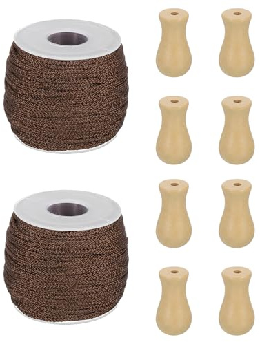 sourcing map 2 Roll Braided Lift Shade Cord, 1.8 mm 55 Yards/Roll Nylon Cord String with 8Pcs Wood Blind Pull Cord Knobs for Roman Blind Shade Rollers Repair Curtain Craft DIY (Wood)