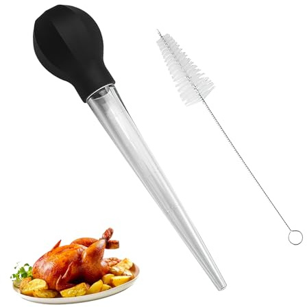 2 Pcs Turkey Baster, Baster for Cooking Plastic Dropper Rubber Head Turkey Oil Dropper with Cleaning Brush Turkey Bacon Chicken Basting Cooking Pipette Kitchen Gadget for Roasting BBQ
