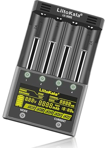 LiitoKala Lii-500s 18650 4 Bay Chargeur de Batterie Universel Rapide et Intelligent avec écran LCD, pour Li-ION(IMR/ICR) LiFePO4 Ni-MH/CD 18650 21700 26650 18350 14500 RCR123 9V Batteries AA AAA C