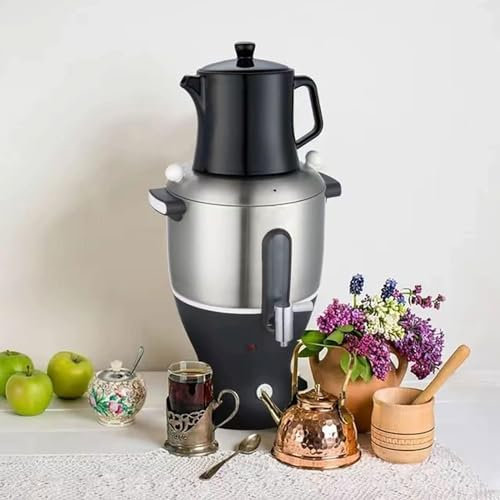 MZBDYYF Fabriquant de thé Turc électrique, Samovar en Acier Inoxydable 6L avec Bouillie à Double Pot et infuseur - 1500W, Gardez Une Fonction chaleureuse - pour Les passionnés de thé Russe et Turc