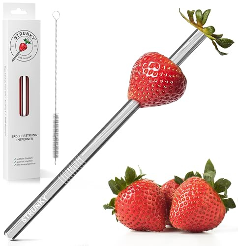 STRUNKY® Erdbeerstrunkentferner Edelstahl | Küchenhelfer, sicher & kinderfreundlich, Strunkentferner für Obstliebhaber & Familien