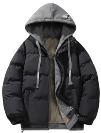 BASHAMAN Jacke Herren Persönlichkeit Mit Kapuze Trend Baumwolle Jacke Herren Casual Verdicken Warm Kältejacke Herren Jugend Mode Urban Outdoorjacke Herren E-Black L