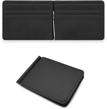 AfitLulu Billfold Portefeuille ultra fin pour homme avec 4 emplacements pour cartes et pinces à billets, porte-monnaie Billfold pour homme, Noir , 11 * 8 * 1cm, Décontracté