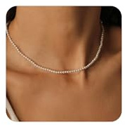 ZHESHY Gold Perlenkette Damen 14k Vergoldet Silber Halskette Weiße Perle | Blume Beads Choker Layering Goldkette, Silberkette Mit Anhänger,Hypoallergene Hochzeit Geschenke Braut Frauen Modeschmuck