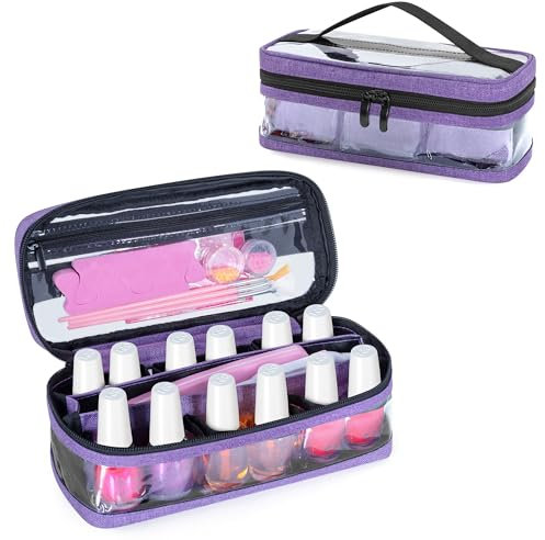 BAFASO Sac de Rangement Vernis à Ongle Transparent pour 12 Bouteilles (15 ml - 0,5 fl.oz), Boite Rangement Vernis Ongle PVC avec Pochettes Intérieures Amovibles (Sac uniquement), Violet(Breveté)