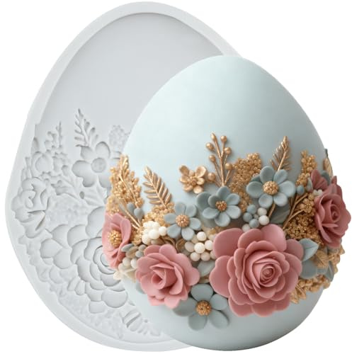 MINFEIDMS Molde de silicona para fondant de Pascua, diseño de flor de huevo de Pascua, para decoración de pasteles, cupcakes, chocolate, caramelo, azúcar, manualidades, pasta de goma, arcilla