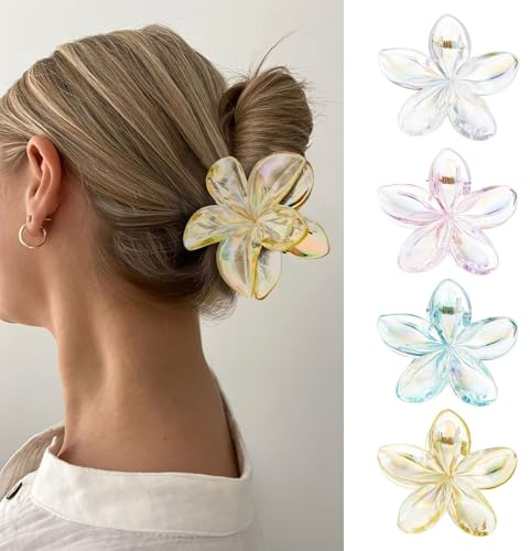 ZOUIQSS 4 Stück Blumen-Haarklammern, Hawaii-Haarklammern mit rutschfestem Clip, Haarstyling-Zubehör für Frauen und Mädchen, 8 cm starker Halt, große Haarklammern für dickes Haar(Style 5)