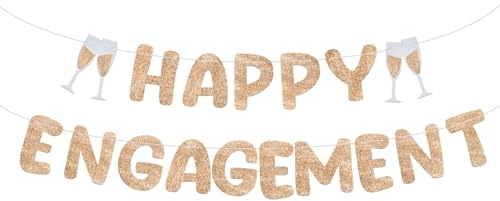 Gold Glitter Engagement Banner – Happy Engagement Decor | engaged banner for weddings,hen parties&engagements.Sturdy glitter cardstock,easy setup.Perfect photo prop & celebration sign