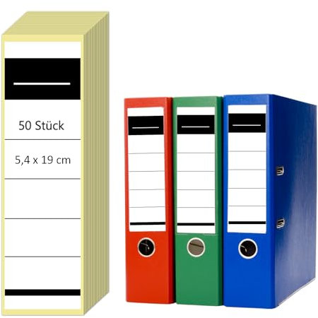 50 Stück Ordner Rückenschilder Selbstklebend – 5,4 x 19 cm Etiketten für 8 cm breite Ordner – Beschreibbare Ordnerrücken Aufkleber Weiß – Ordneretiketten für Büro, Schule, Archiv