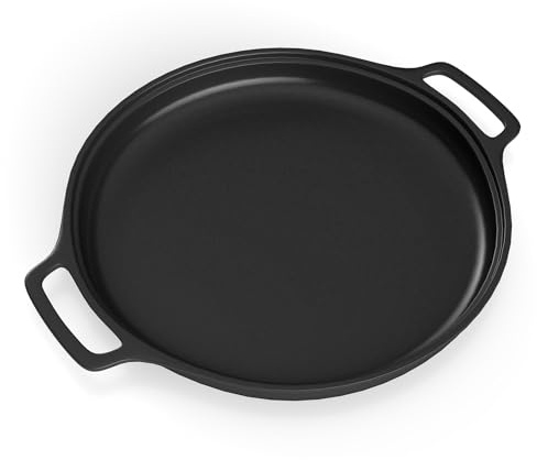ZEMBSOYA 14Inch Cast Iron Griddle, Thickened Double Ears Pizza Pan, Griddle Pan for Stove Top, Gas Grills and Outdoor Cooking, Smooth Polished Surface, Easy to Clean