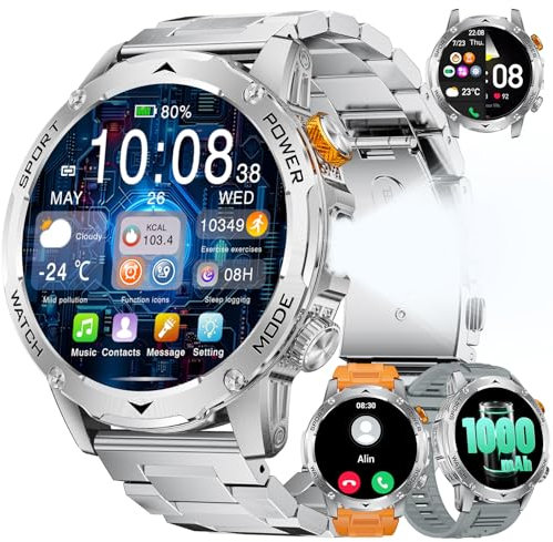 LIGE Reloj Inteligente Smartwatch Hombre con 1000mAh, 1.75 AMOLED Smart Watch con Llamadas, LED Linterna IP68 Impermeable Podómetro, 120+Modos Reloj Deportivo Hombre, Android iOS