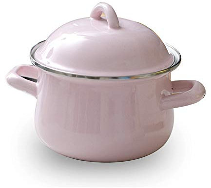 CCKUYT Marmite à Soupe en émail, Mini cocotte, marmite à Bouillon, Casserole, Lait, œufs, Nouilles, poêle de Cuisson pour Induction et gaz, Rose