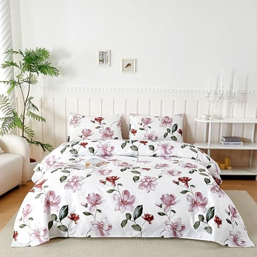 Juego de Sábanas 4 Piezas 180x190/200 cm, Sabanas Cama 180 Microfibra Cepillada Impresión,Sábanas Bajera Ajustable, Sabana Encimera Cama y 2 Funda de Almohada 50x80, Flores