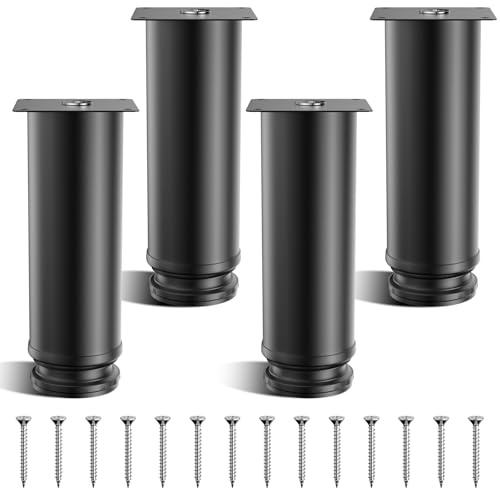 AWBEOT 4 Pièces 15 CM Pieds de Meubles Réglables, Pied de Table en Acier Inoxydable, Ronds Pièd Reglable pour Meuble, Hauteur Réglable 0-15 mm, Pièds Armoire pour Lits,Chaise,Canapé,Cuisine,avec Vis