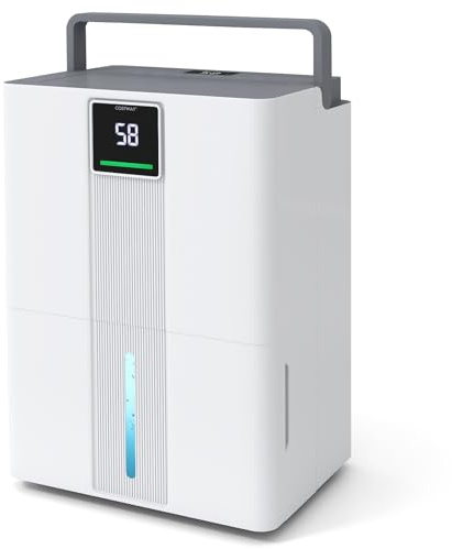 COSTWAY 35 l/dag avfuktare, elektrisk avfuktare med 3 lägen, 24H-timer, 3-färgdisplay, avloppsslang och rullar, avfuktare för badrum, sovrum, källare