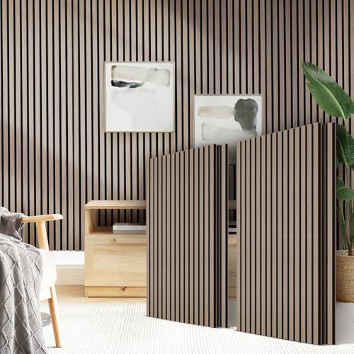 JAMELO Akustikpaneele Holz, 4 Stück 120 x 60cm - 2,88m² Wandpaneele, Helles Walnuss