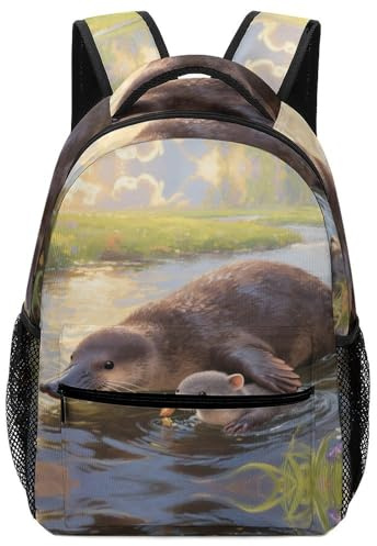 XKASKDFKE Ornitorrinco pico de pato Niña Mochilas Animal Morral Con Bolsillos Laterales Escolar Infantil De Gran Capacidad Para Hombre Mujer Bolsa De Viaje One Size