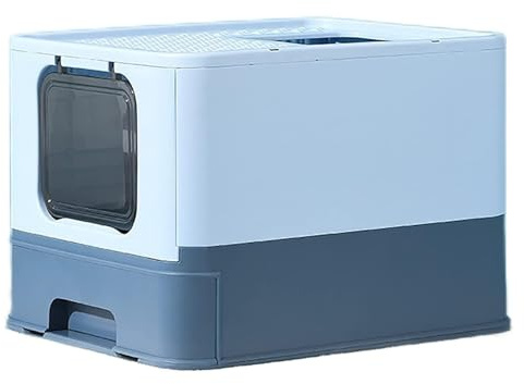 Gatitos Baño para Gatos Caja De Arena Plegable para Gatos, Antisalpicaduras con Tapa Y Pala para para, Tipo Cajón, Inodoro para Hogares(Blue)