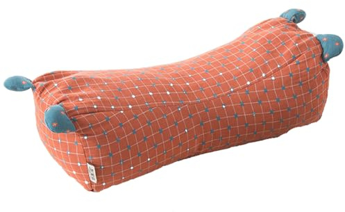 Organic Buckwheat Pillow, Neck Support Pillow, Featuring a Double-layer Gauze Fabric with a Soft and Comfortable Feel, Suitable for Sleeping On Your Back, Side, or Stomach. Rust red with blue checks