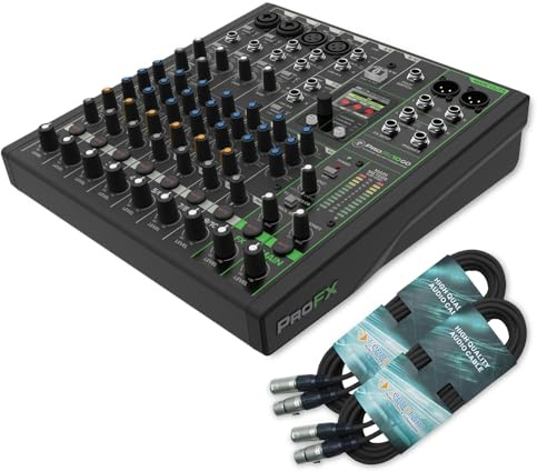 Mackie ProFX10 GO Mischpult akkubetriebener Mixer mit 2x keepdrum XLR-Kabel