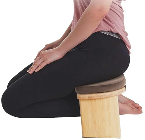 Meditationsbänk, vikbar, ergonomisk meditationspall i bambu och svamp, yogapall för djup meditation, bönbänk för knäna och meditationsövning, lastkapacitet 180 kg (kaffefärg)