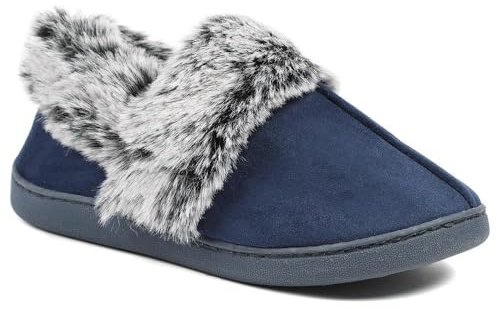 Pavers Wide Fit Soft Full Slippers - Navy Size 8