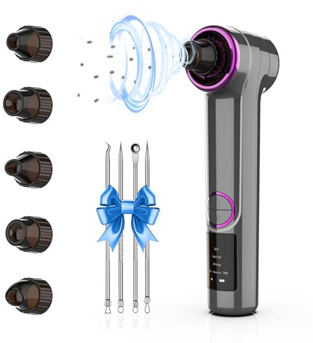 Blackhead Remover with Heating, 3 Adjustable Levels and 9 Modes, 5 Head Comedone Extractor Kit for Nose, Pore Suction Pimple Vacuum, Face Suction, Blackhead Vacuum Removers, Pore Cleaner