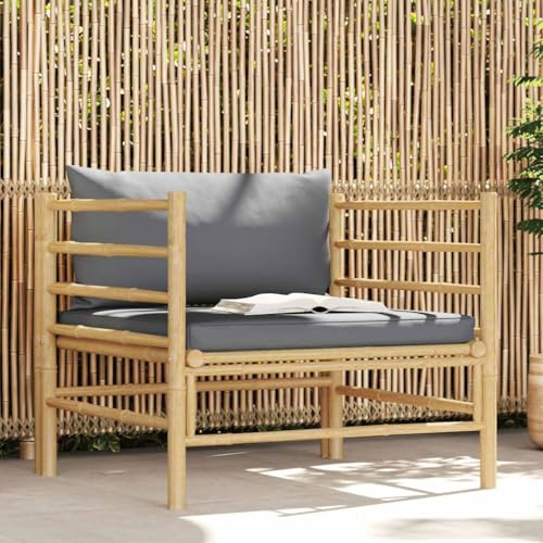 Owoxanthellate Gartensofa Dunkelgrau Bambus Outdoor klein 74x70x60 cm mit Polyester Kissen platzsparendes Loungemöbel für Balkon Terrasse Wintergarten