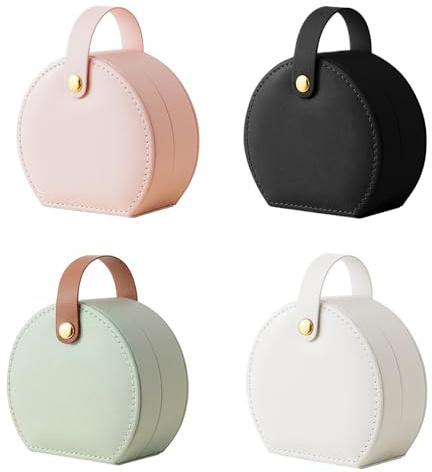 Bofanze 4 Lot de 4 Boite a Bijoux Femme de Voyage Boîte à Bijoux Ronde Portable Mini Petite Boîte de Rangement de Bijoux de Voyage pour Bagues, Boucles D'oreilles, Colliers pour Femmes et Filles