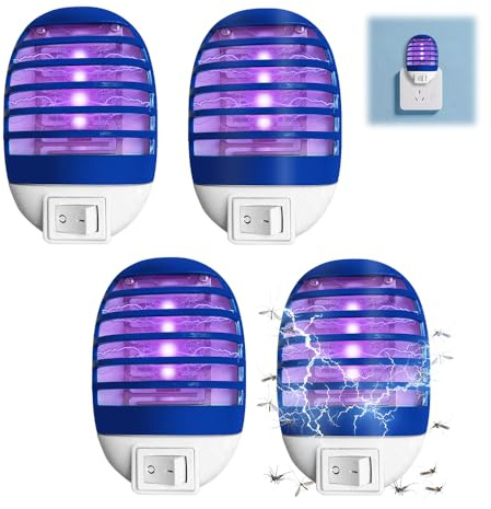 4 Piezas Lámpara Antimosquitos, Matamoscas Eléctrico, Lámpara Antimosquitos con Luz UV, Trampa Eléctrica para Mosquitos, Protección contra Mosquitos de Enchufe para Moscas, Mosquitos, Polillas, para